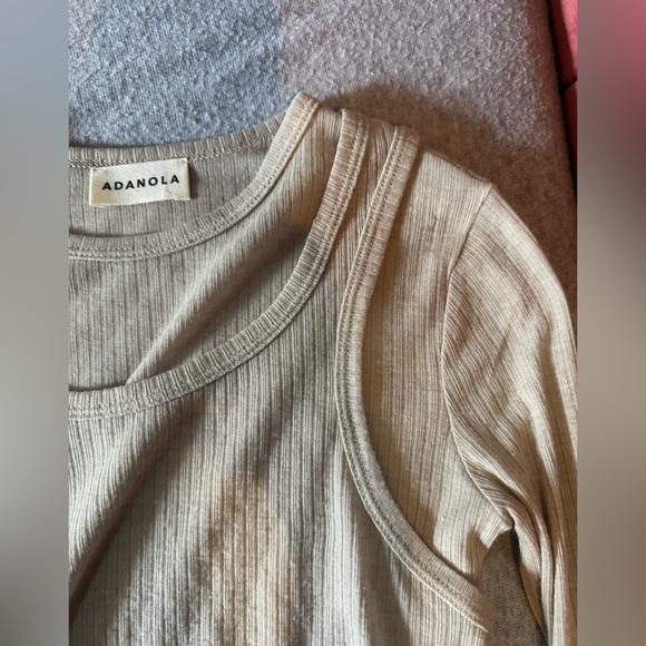 Adanola Cream Layered Tan Fitted Long Sleeve T-Shirt - Picture 3 of 4